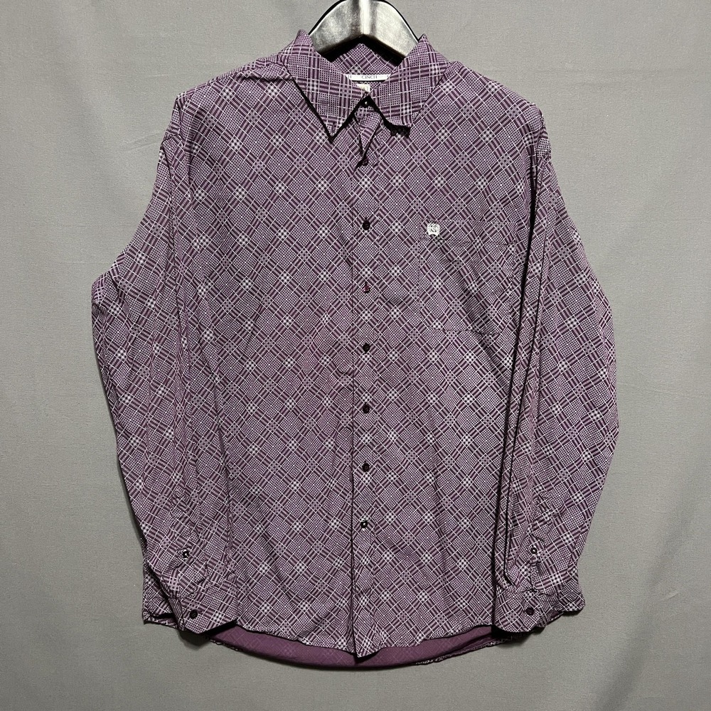Cinch Mens XL Purple Geometric Button‎ Up Shirt Western Cowboy Casual Rodeo